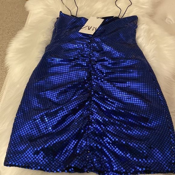 ZARA SPARKLY BLUE DRESS - Picture 6 of 6